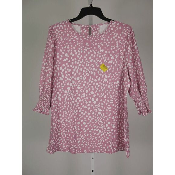 Women's Pink & White Cheetah Puff Sleeve top L - Picture 2 of 7